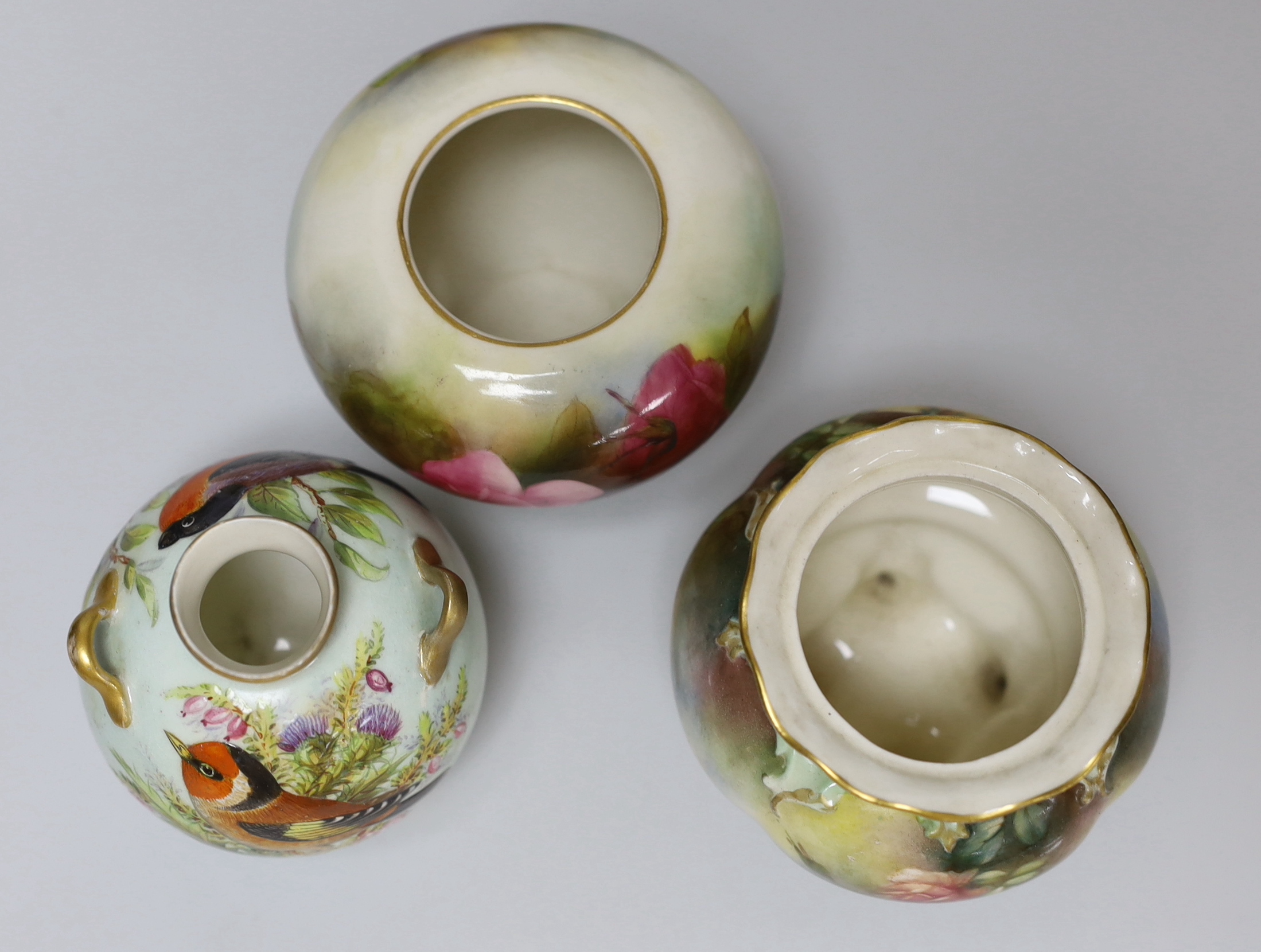 Six Royal Worcester ornamental vases, tallest 13cm, and two Harley’s Worcester pots